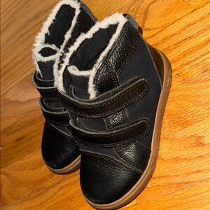 Black leather uggs with Velcro Straps